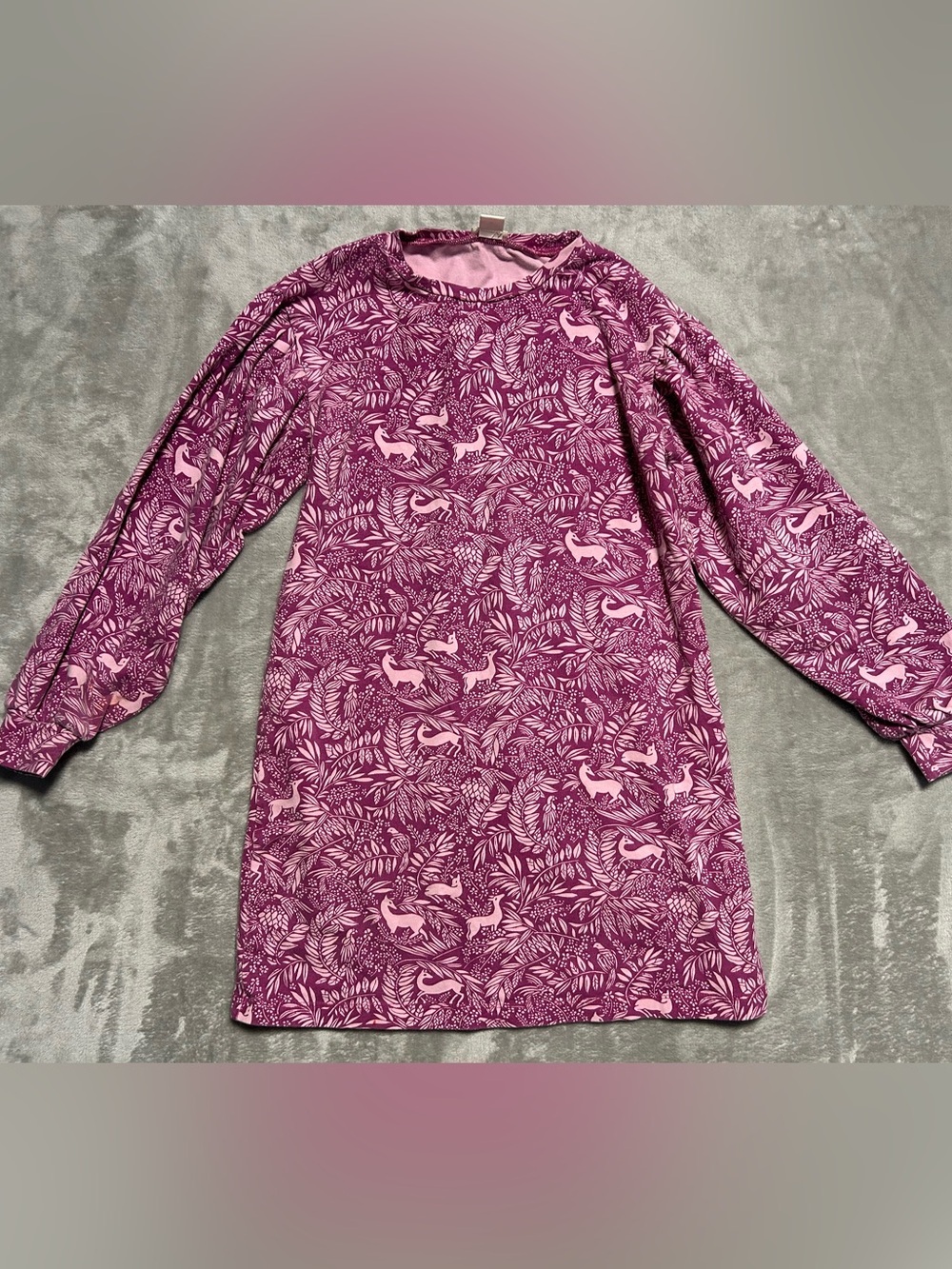 Crewcuts J Crew Girls Dress Medium Fuchsia Purple Deer Forest Long Sleeve